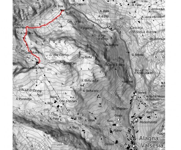 mappa cartinaBocchetta delle Pisse dal Vallone di Bors